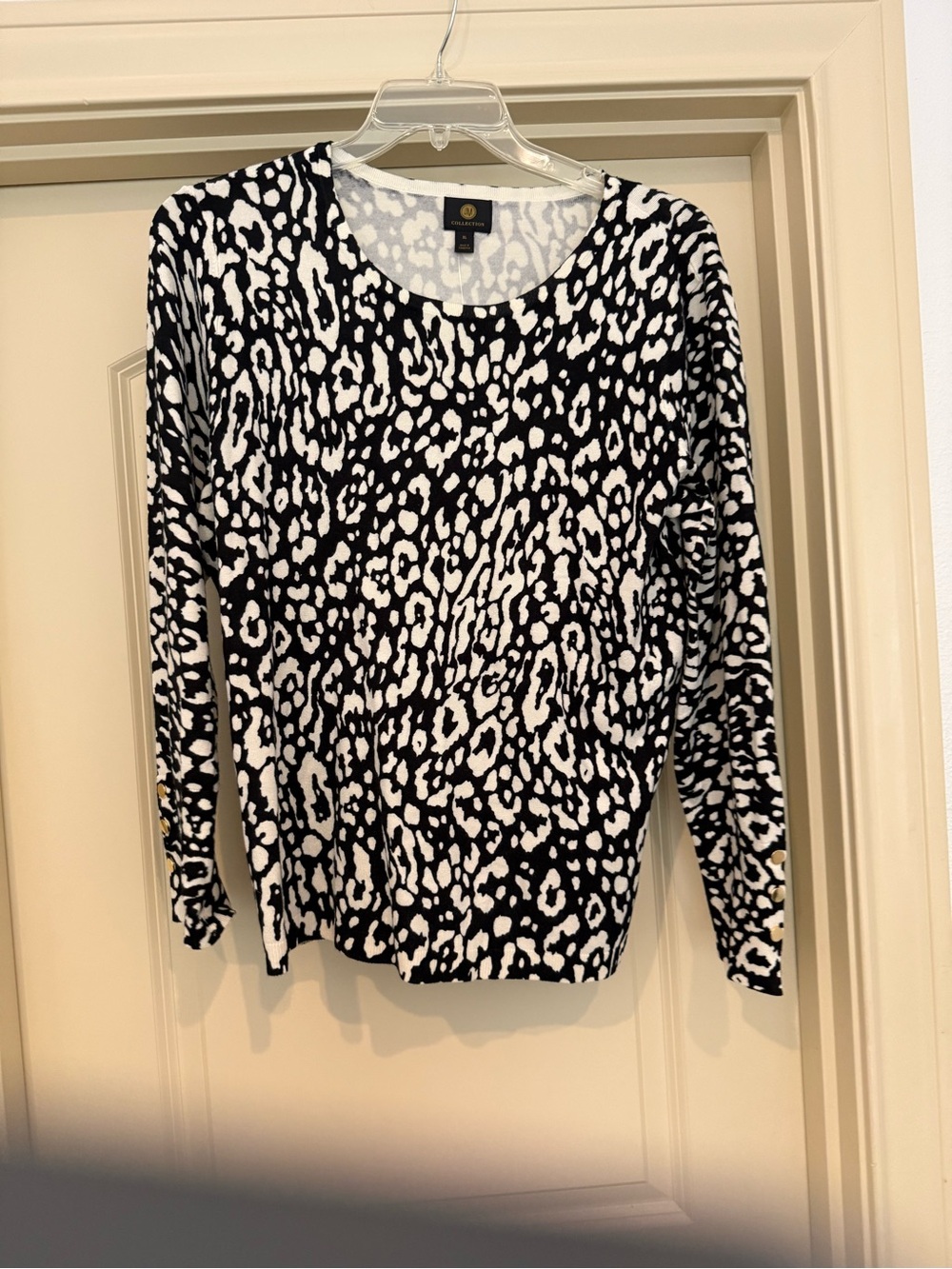 JM Collection Black and White Animal Print Crewneck Sweater